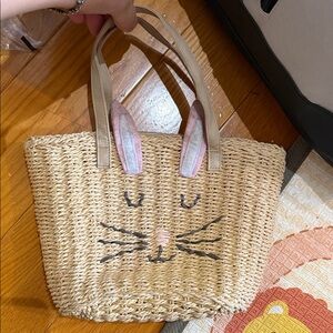 Hanna Andersson Straw Bunny Tote with Pink Ears
